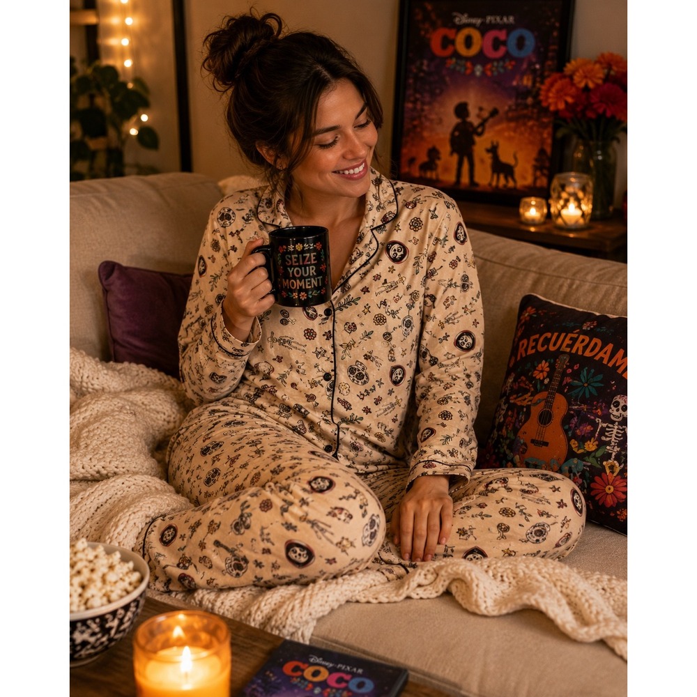 Pixar X‎ Disney Coco Pajama Set Medium Top Small Pants Cream Miguel Sugar Skull